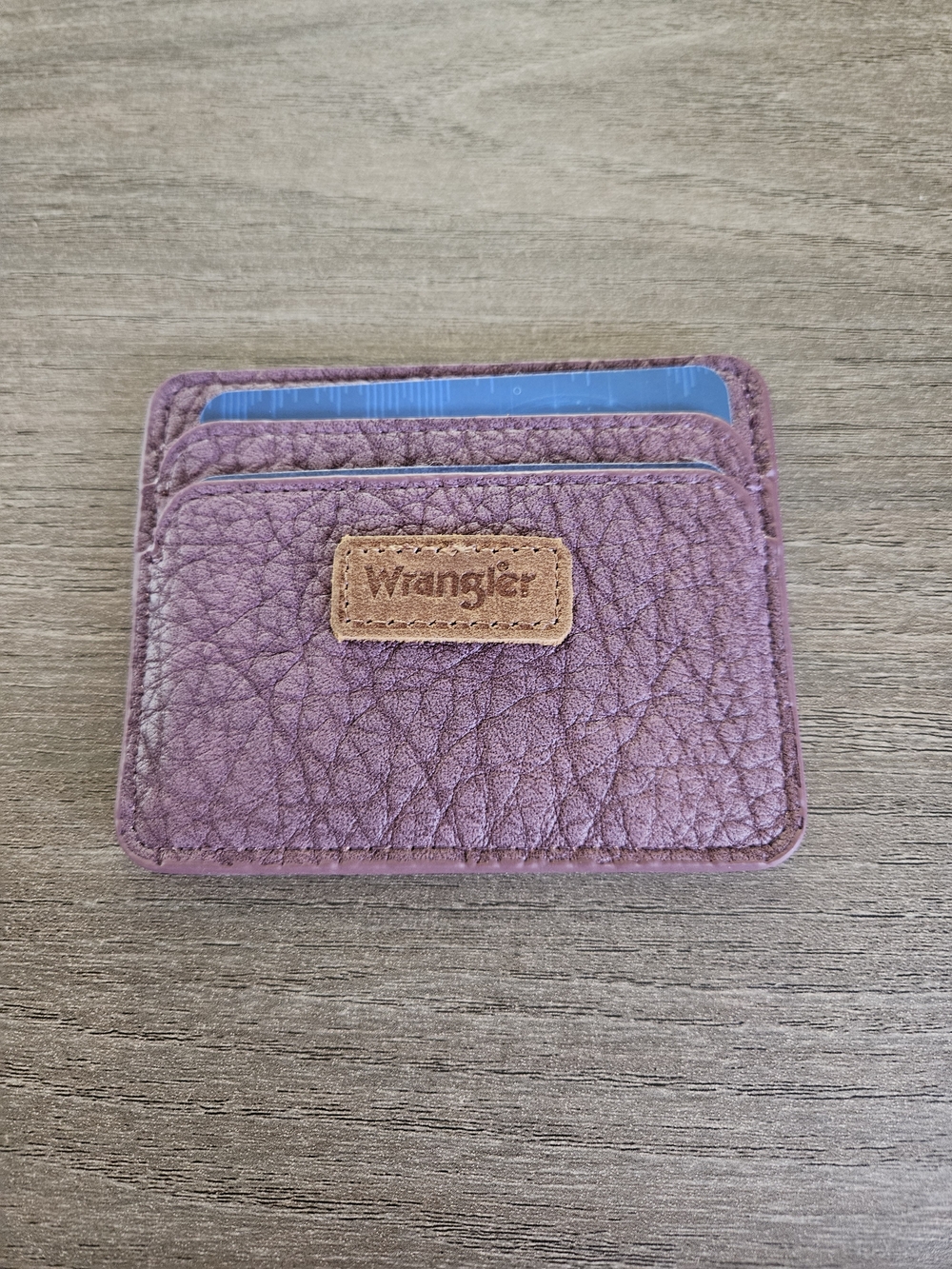 Wrangler Purple Leather Card Sleeve Wallet with Brown Logo Patch-NWT